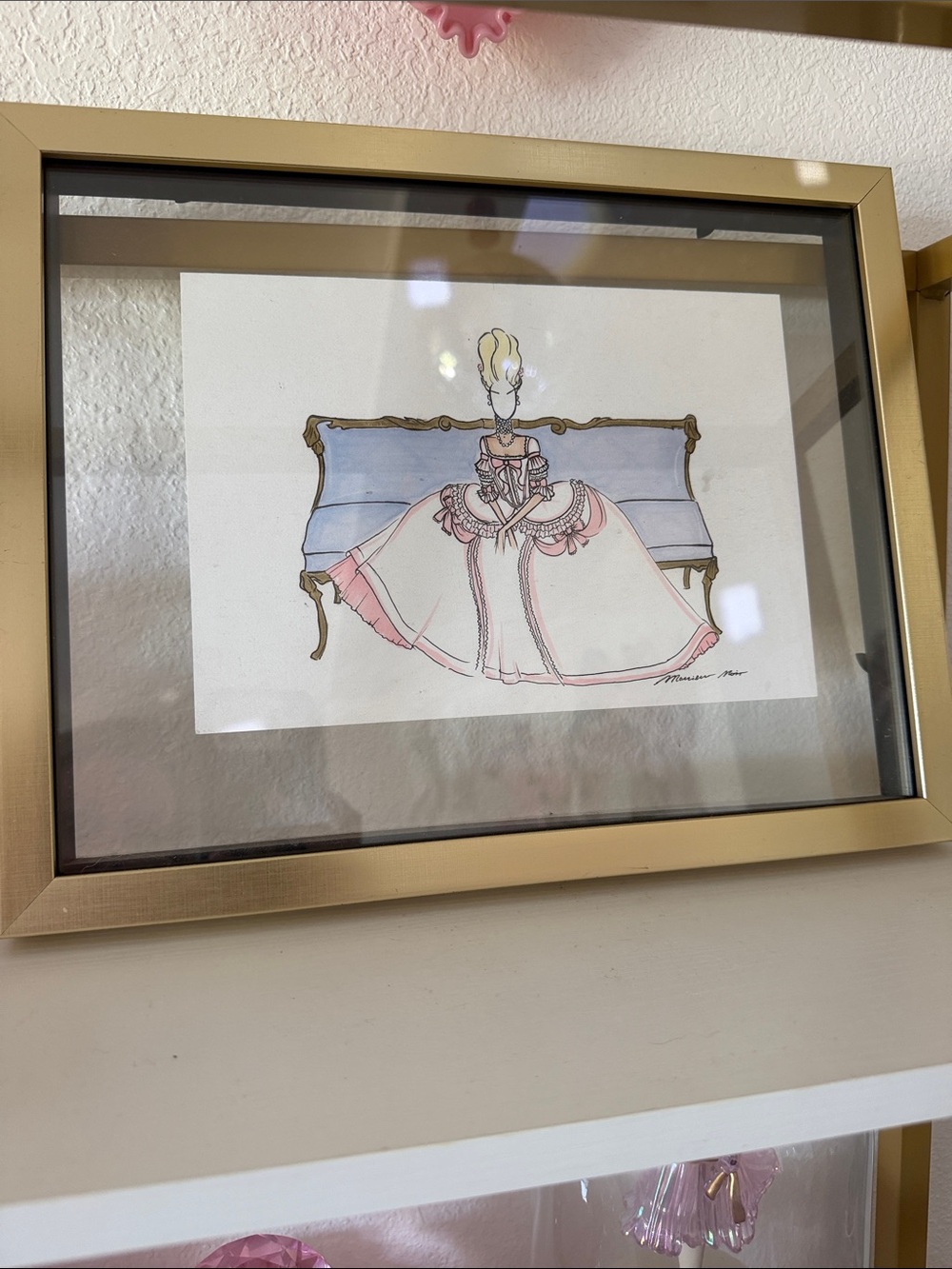 Framed Wall Art with Pink and Blue Dressed Marie Antoinette